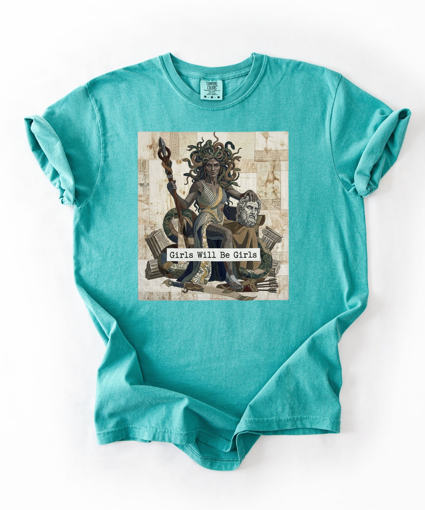 Medusa Girls Will Be Girls Dark Feminine Graphic Tee in Seafoam garment-dyed cotton