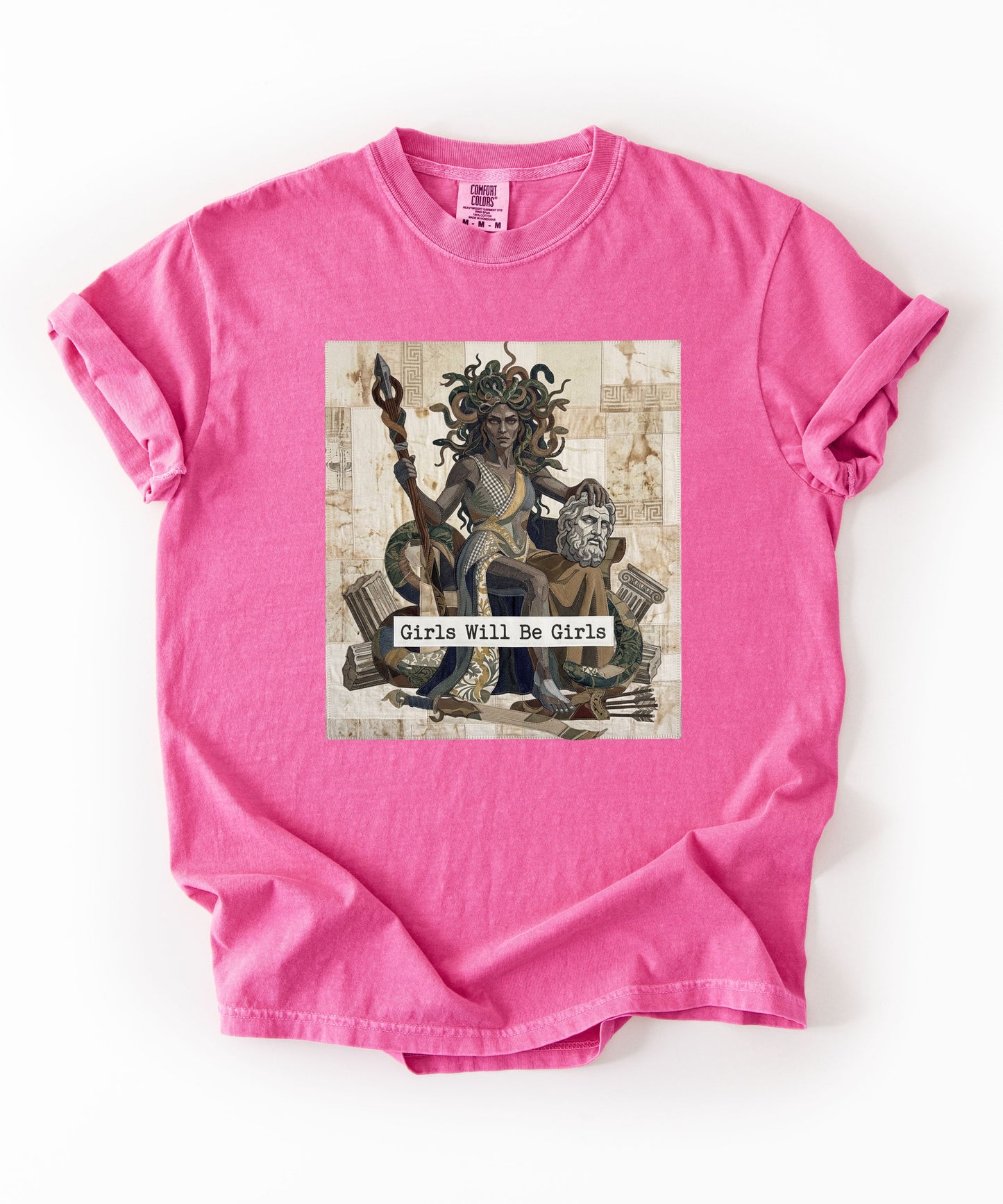 Medusa Girls Will Be Girls Dark Feminine Graphic Tee in Crunchberry garment-dyed cotton