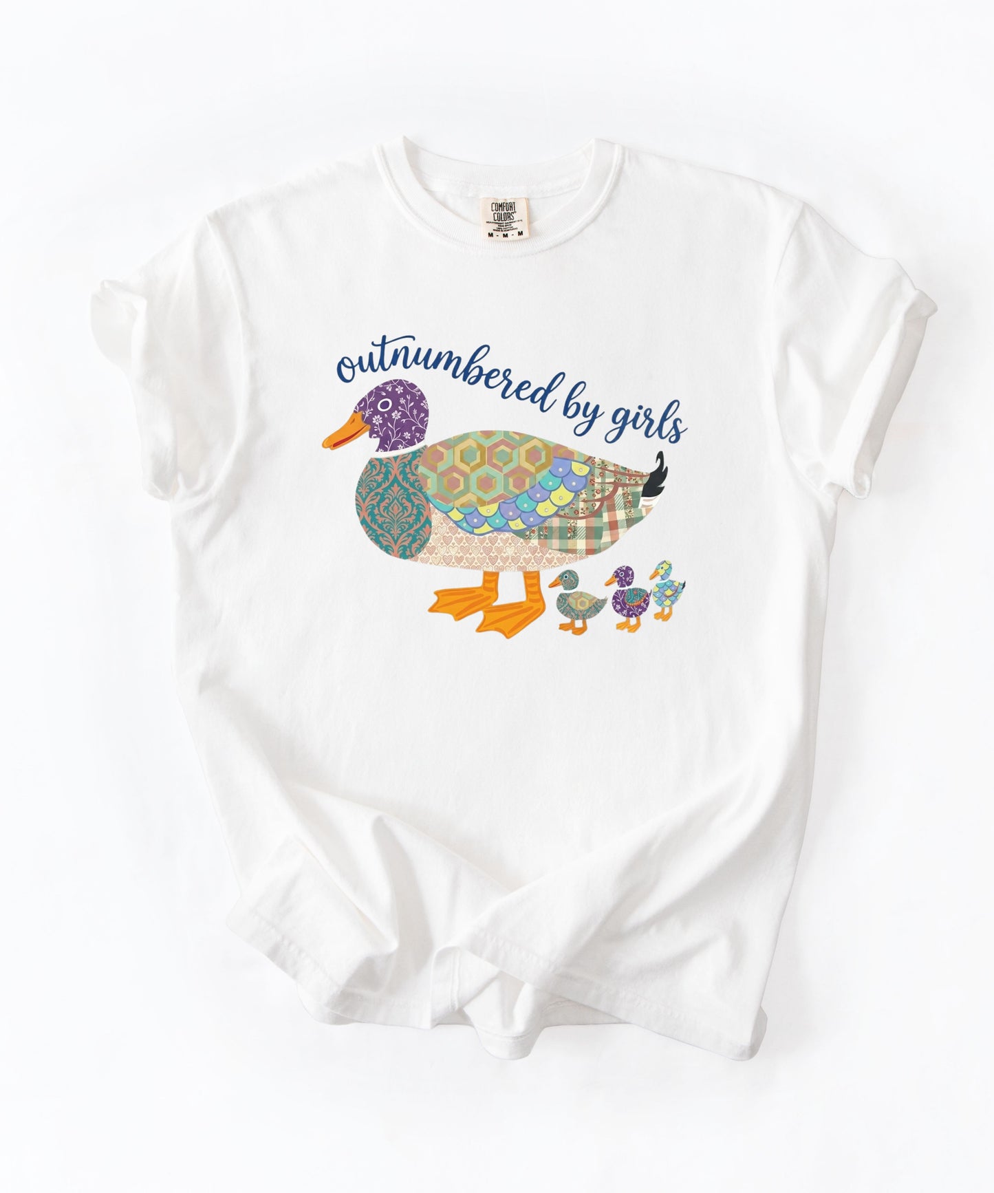 Duck Family "Outnumbered by Girls" Graphic T-Shirt – White