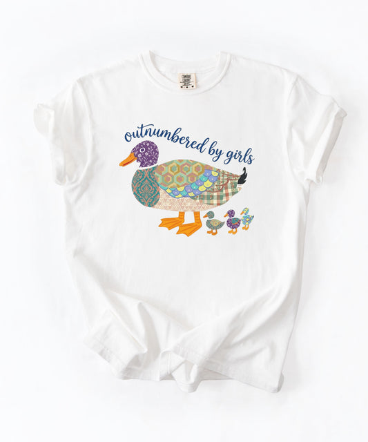 Duck Family "Outnumbered by Girls" Graphic T-Shirt – White