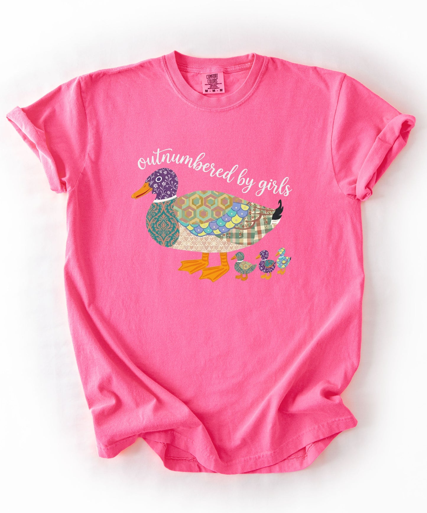 Duck Family "Outnumbered by Girls" Graphic T-Shirt – Neon Pink