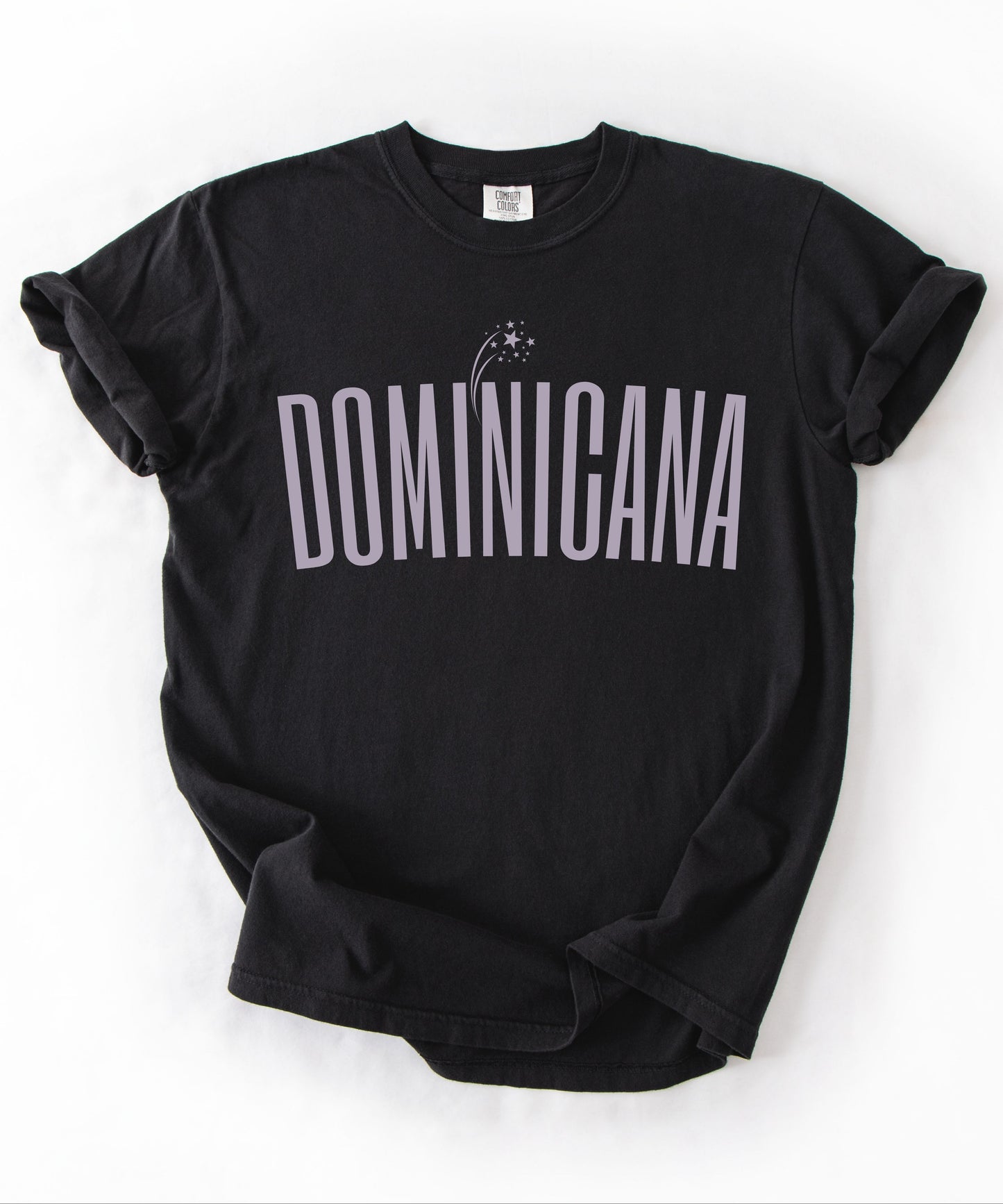 Dominicana graphic t-shirt in Black — vintage garment-dyed island pride tee with elongated chest print, relaxed fit
