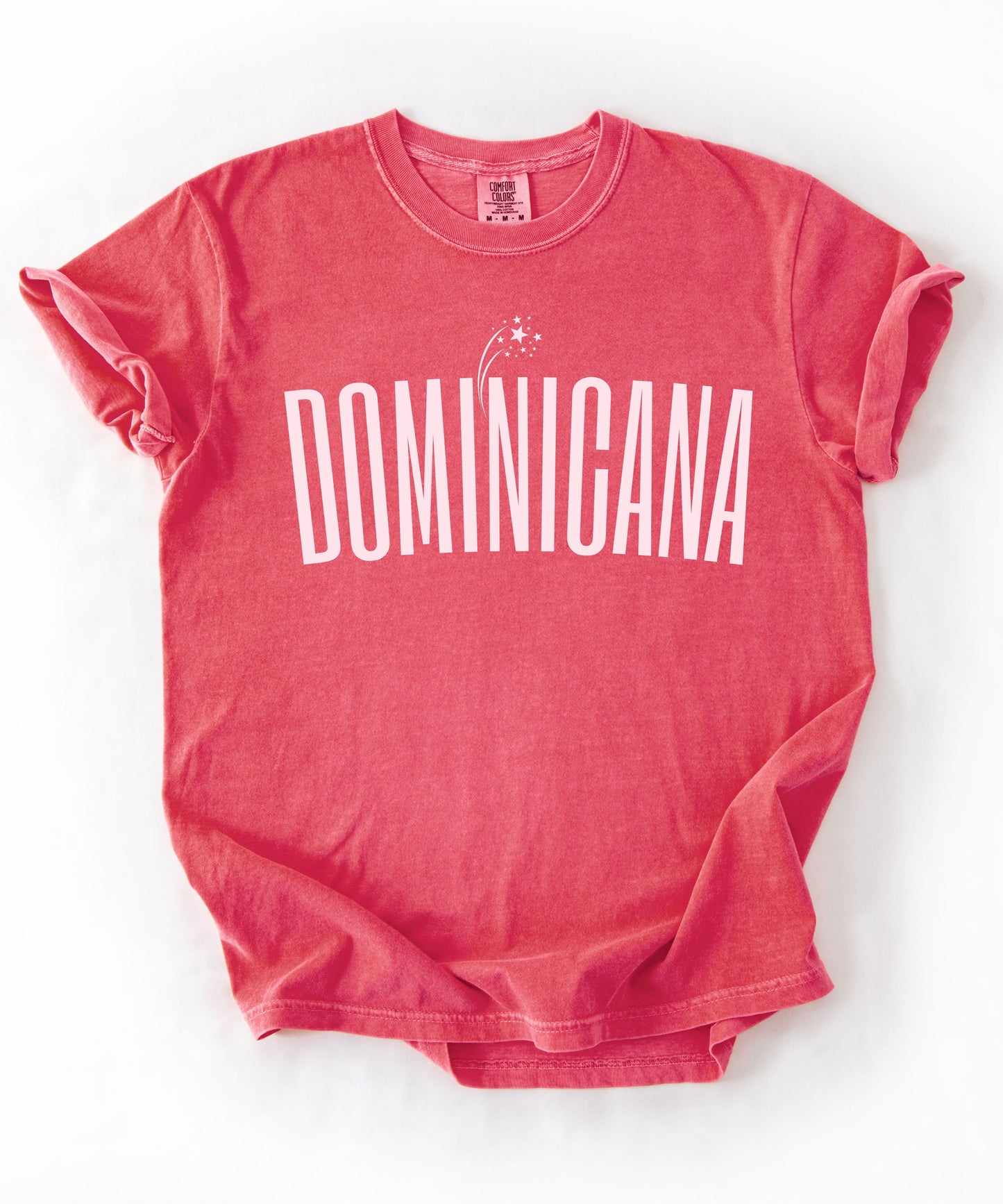 Dominicana graphic t-shirt in Watermelon — vintage garment-dyed island pride tee with elongated chest print, relaxed fit