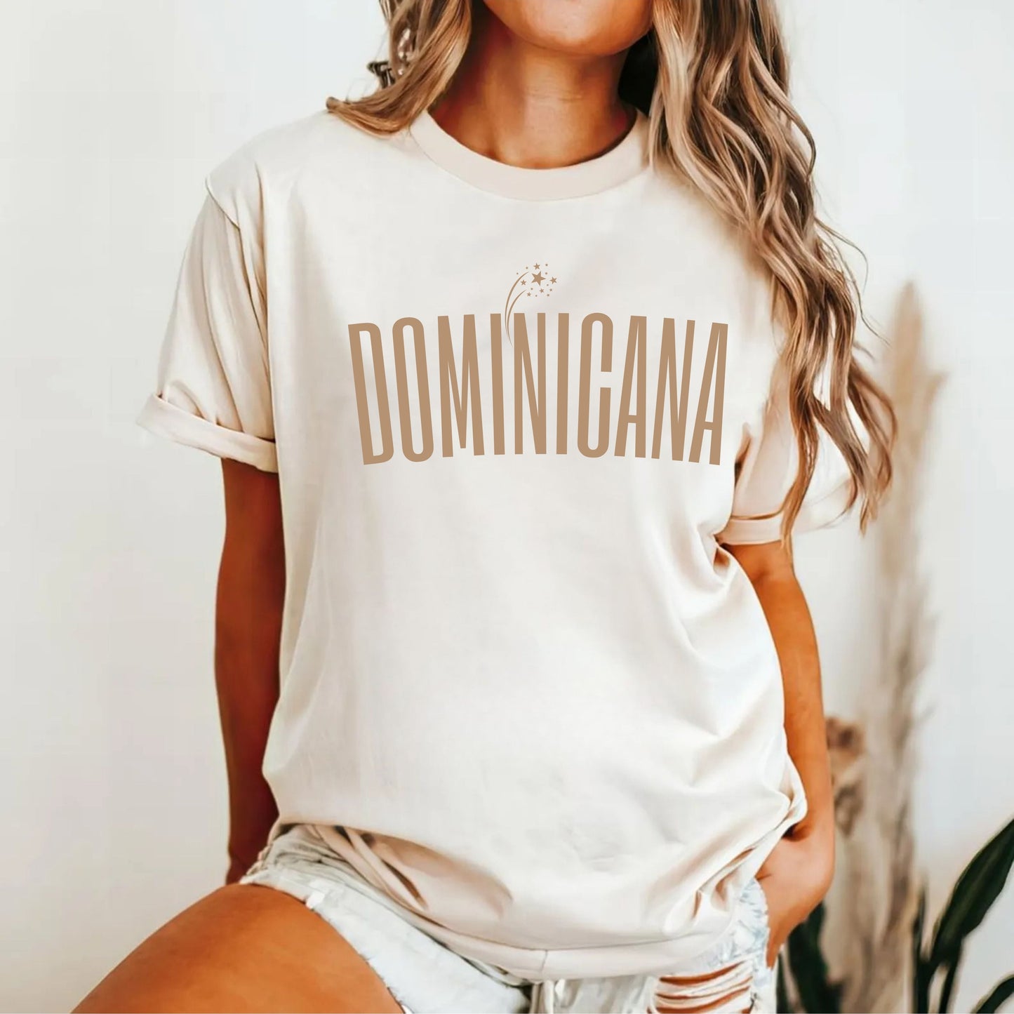 Dominicana graphic t-shirt in Ivory — vintage garment-dyed island pride tee with elongated chest print, relaxed fit