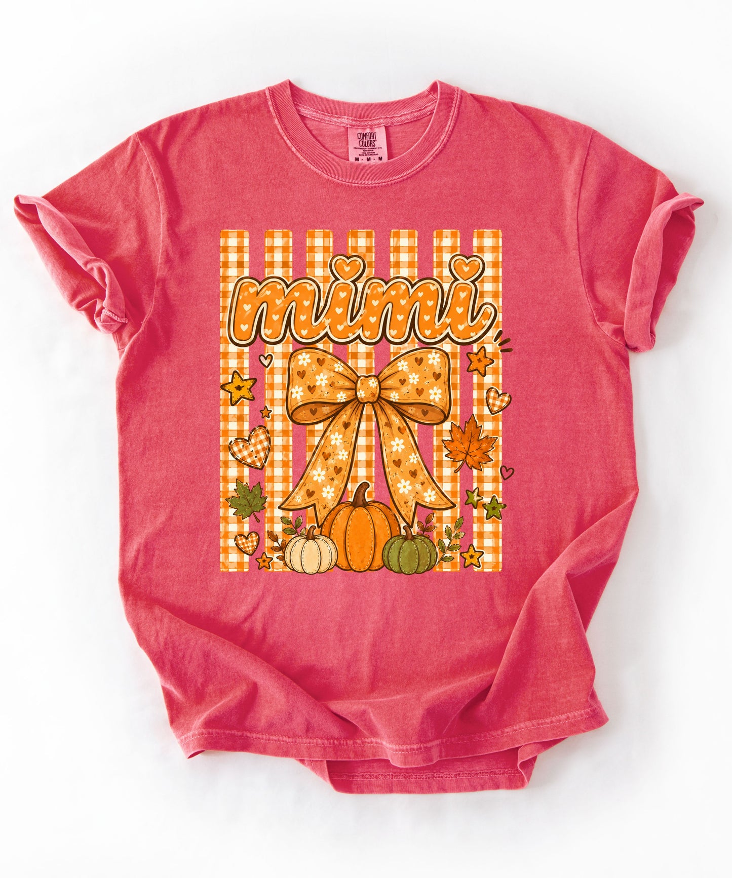 Mimi fall pumpkin graphic tee in Watermelon — coquette bow and gingham design, relaxed fit