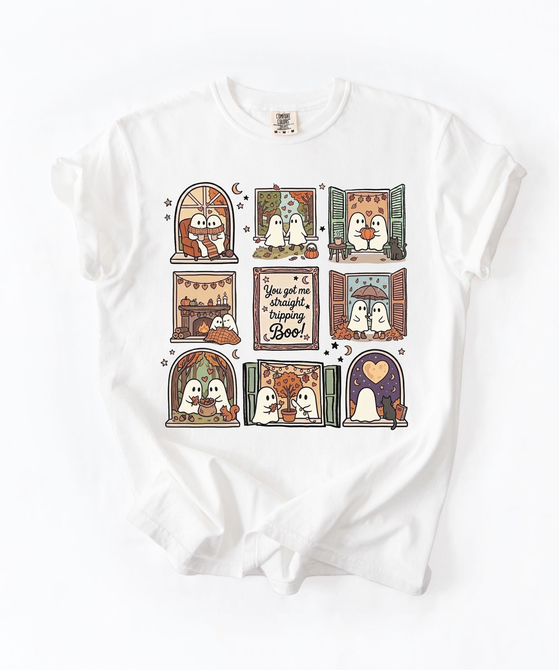 White unisex ghost graphic tee - You Got Me Straight Tripping Boo print