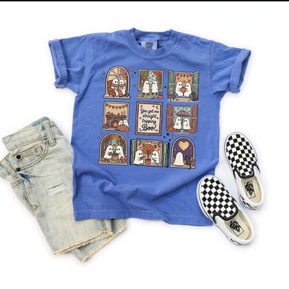 Flo Blue unisex ghost graphic tee - You Got Me Straight Tripping Boo print