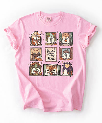 Blossom unisex ghost graphic tee - You Got Me Straight Tripping Boo print