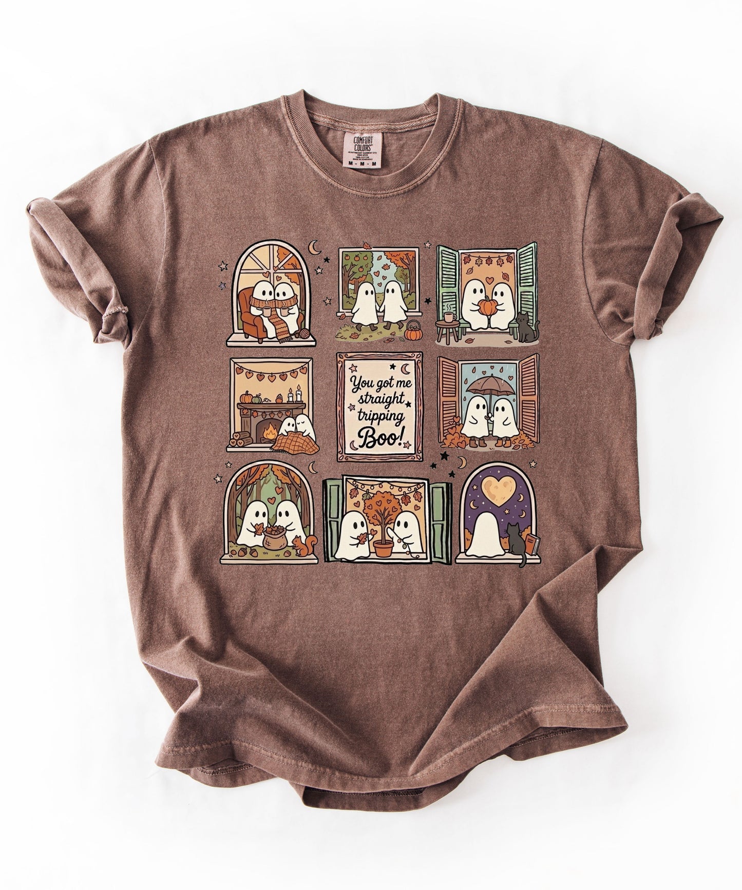 Espresso unisex ghost graphic tee - You Got Me Straight Tripping Boo print