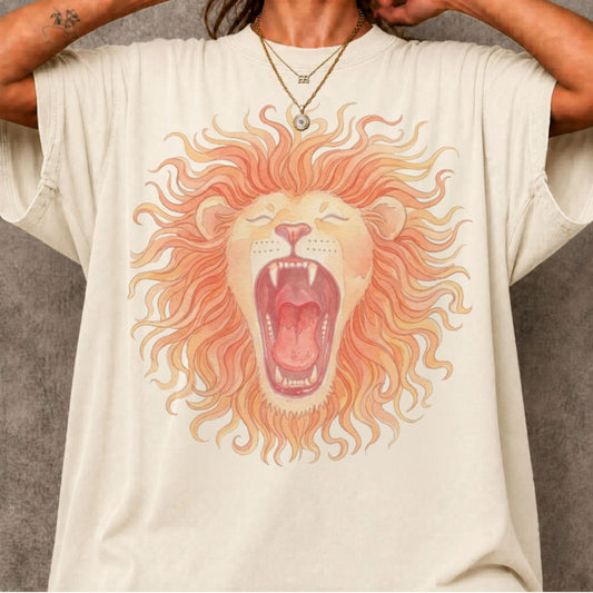 Roaring lion watercolor graphic t-shirt in Ivory, garment-dyed cotton tee with bold mane print