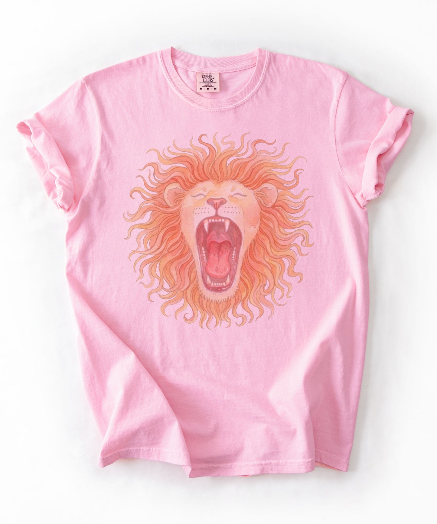 Roaring lion watercolor graphic t-shirt in Blossom, garment-dyed cotton tee with bold mane print
