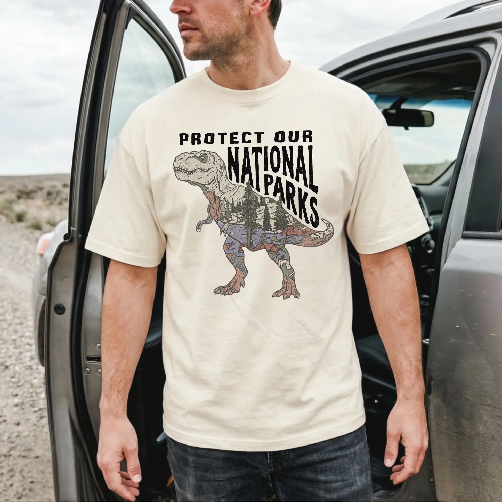 Protect Our National Parks T. Rex Graphic T-Shirt in Ivory — vintage dino conservation tee