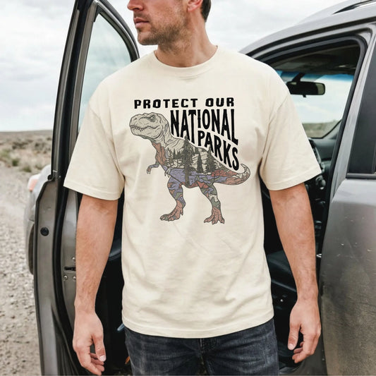 Protect Our National Parks T. Rex Graphic T-Shirt in Ivory — vintage dino conservation tee