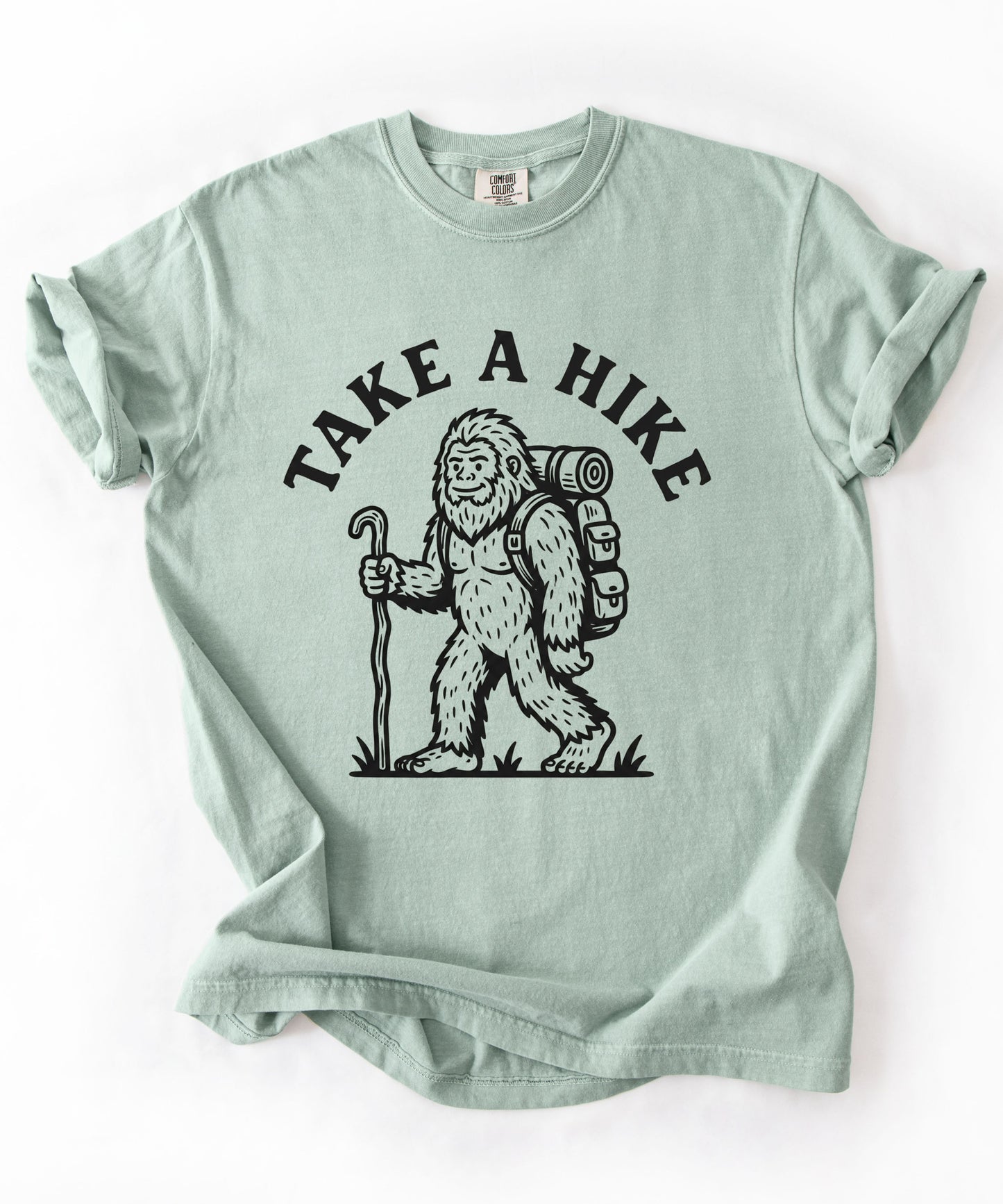 Take a Hike T-Shirt in Bay — Bigfoot hiking graphic tee