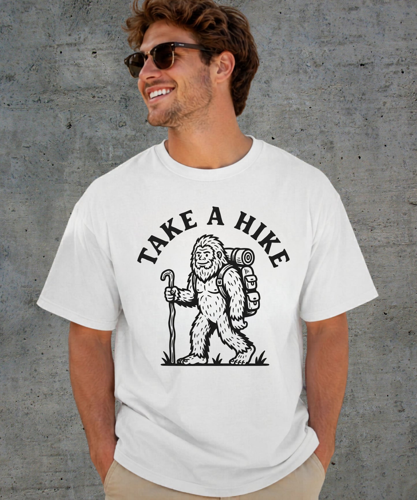 Take a Hike T-Shirt in White — Bigfoot hiking graphic tee