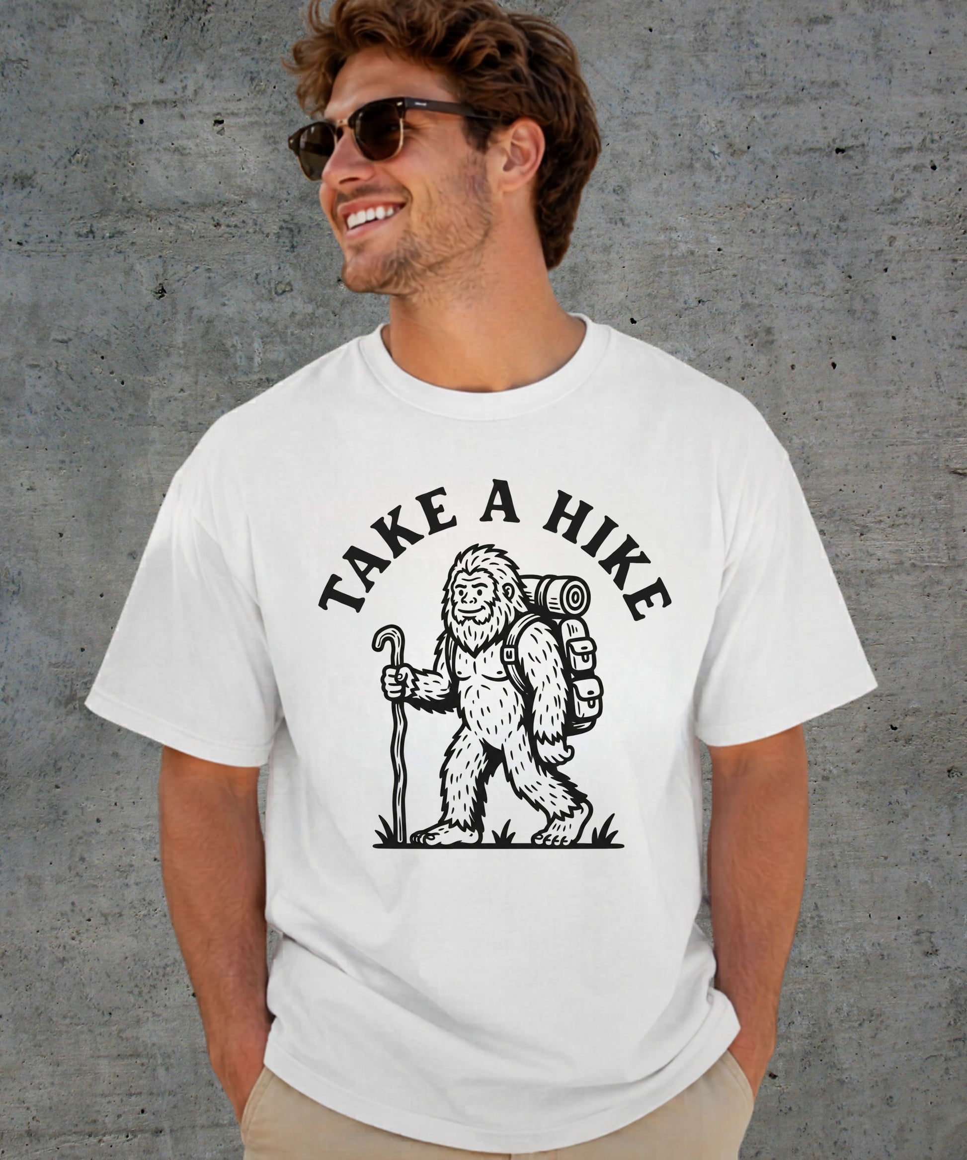 Take a Hike T-Shirt in White — Bigfoot hiking graphic tee