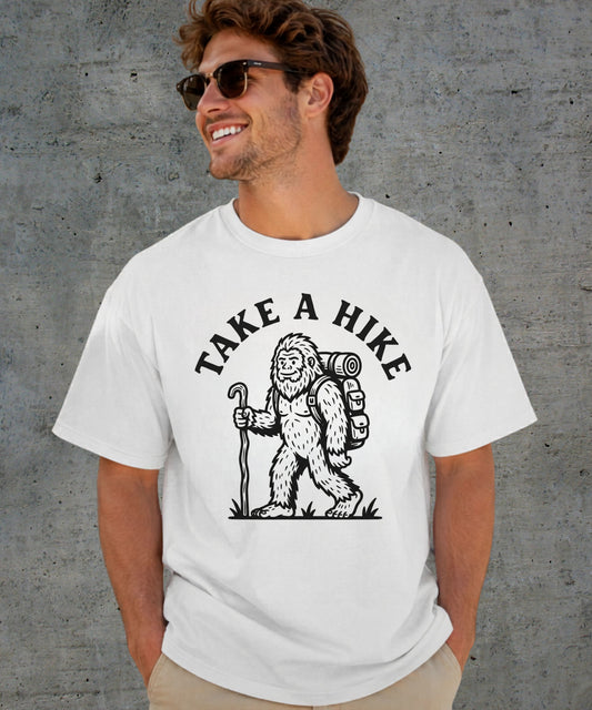 Take a Hike T-Shirt in White — Bigfoot hiking graphic tee