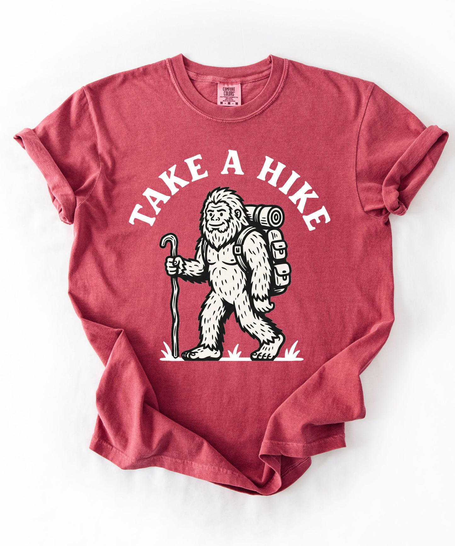 Take a Hike T-Shirt in Crimson — Bigfoot hiking graphic tee