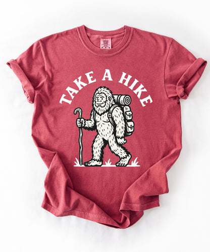 Take a Hike T-Shirt in Crimson — Bigfoot hiking graphic tee