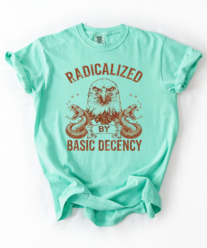 Radicalized by Basic Decency Island Reef garment-dyed graphic tee — eagle and snake vintage design, Comfort Colors 1717