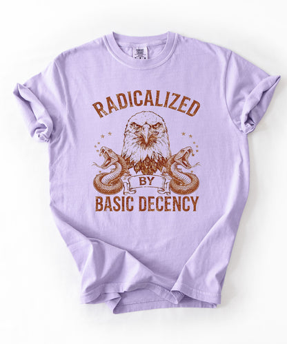 Radicalized by Basic Decency Orchid garment-dyed graphic tee — eagle and snake vintage design, Comfort Colors 1717