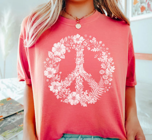 Floral Peace Sign T-Shirt — Botanical Hippie Graphic Tee