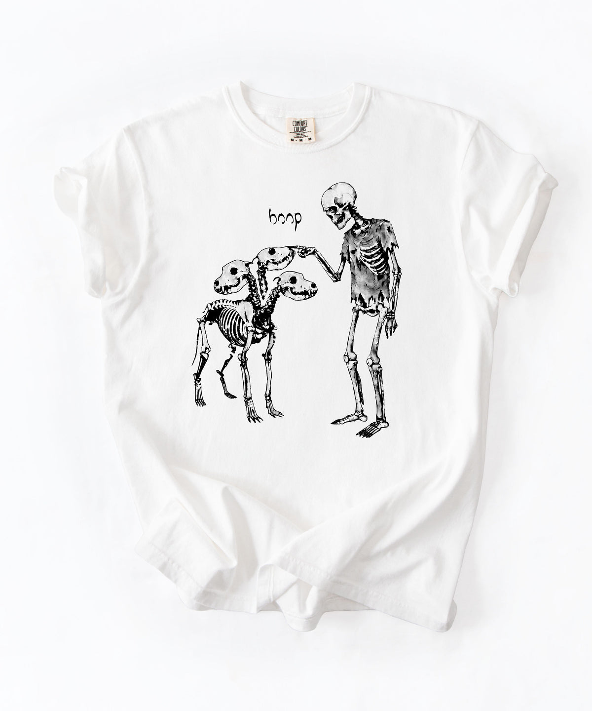 White garment-dyed Boop Skeleton Cerberus graphic t-shirt — GodaStudio