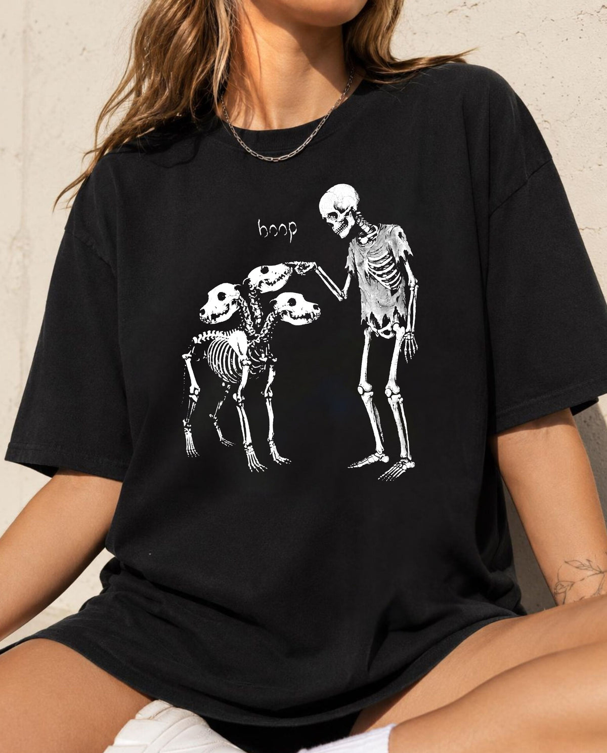 Black garment-dyed Boop Skeleton Cerberus graphic t-shirt — GodaStudio