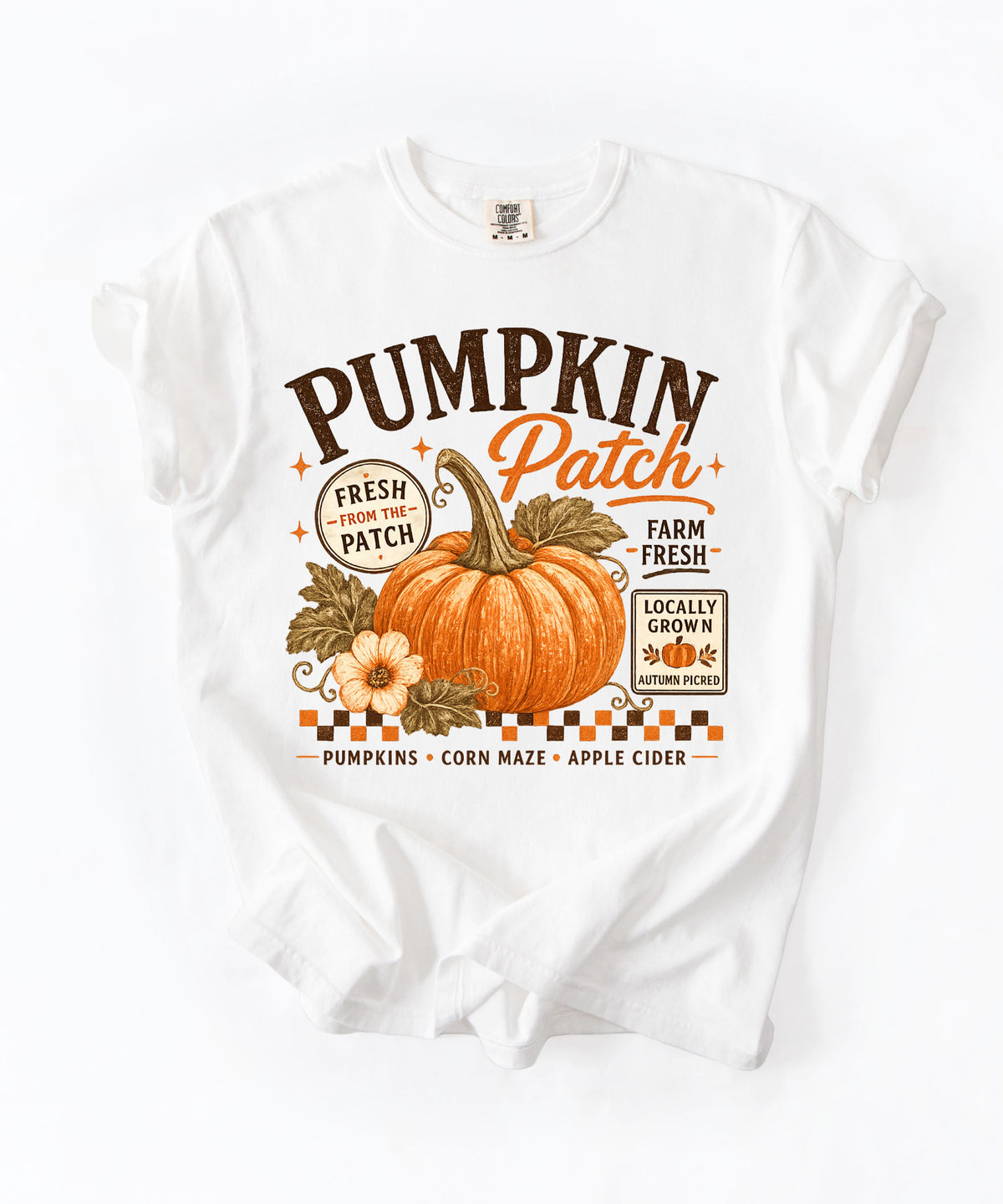 Farm fresh pumpkin patch graphic tee in White — heavyweight garment-dyed cotton t-shirt