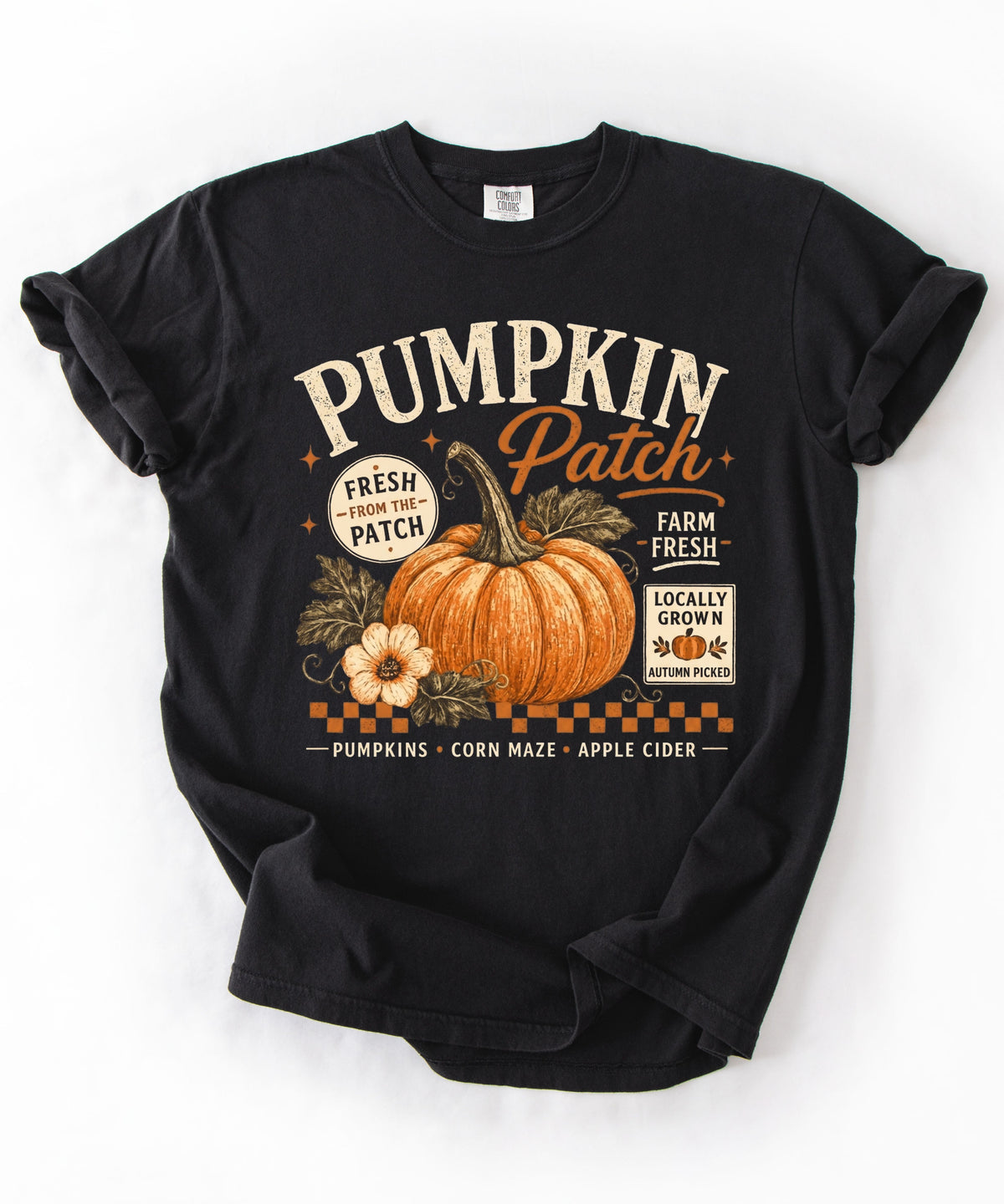 Farm fresh pumpkin patch graphic tee in Black — heavyweight garment-dyed cotton t-shirt