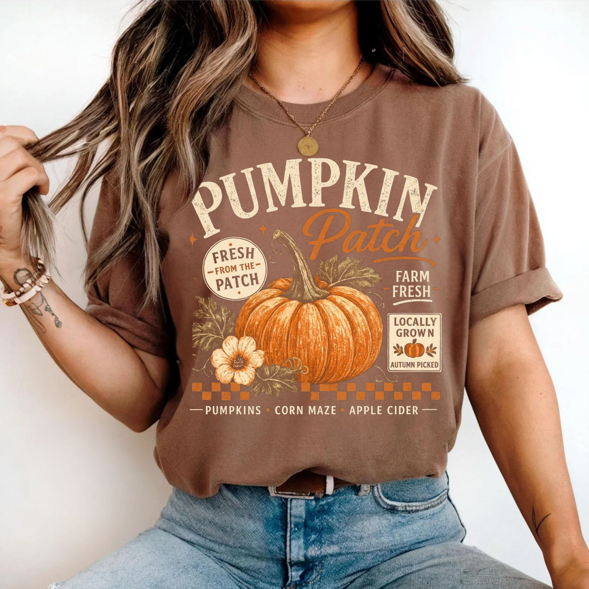 Farm fresh pumpkin patch graphic tee in Espresso — heavyweight garment-dyed cotton t-shirt
