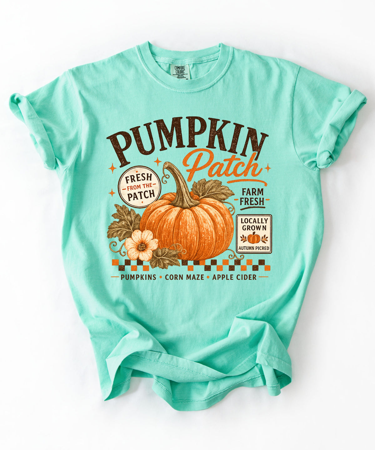 Farm fresh pumpkin patch graphic tee in Island Reef — heavyweight garment-dyed cotton t-shirt