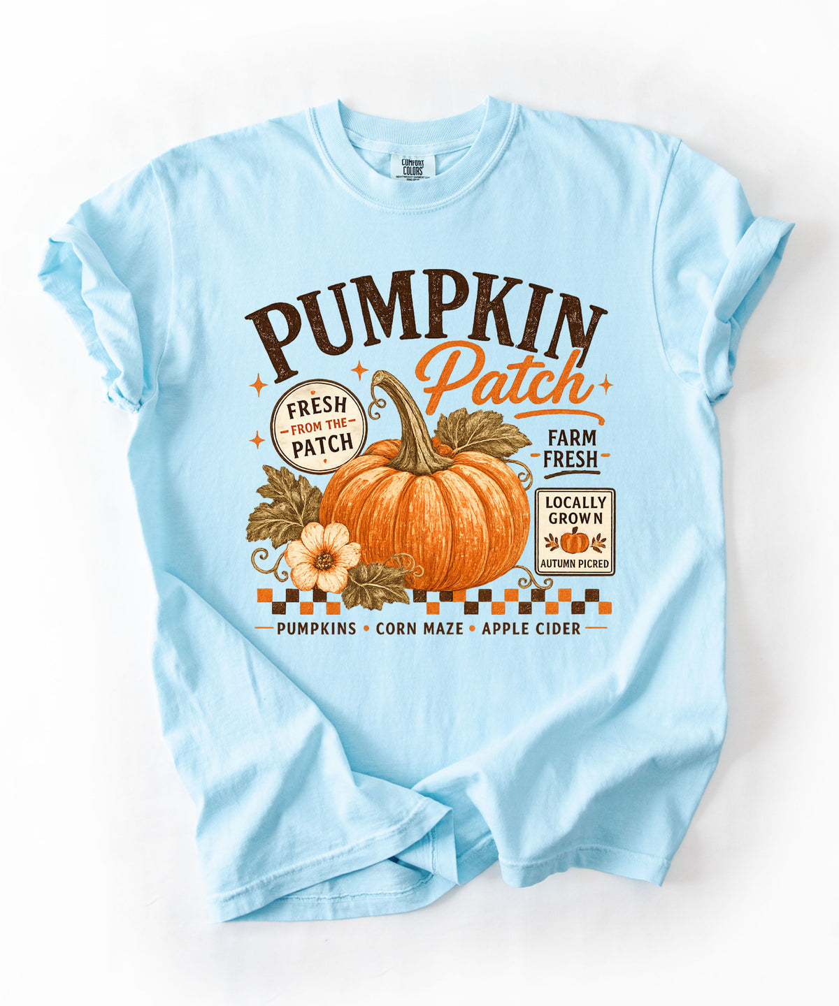 Farm fresh pumpkin patch graphic tee in Chambray — heavyweight garment-dyed cotton t-shirt