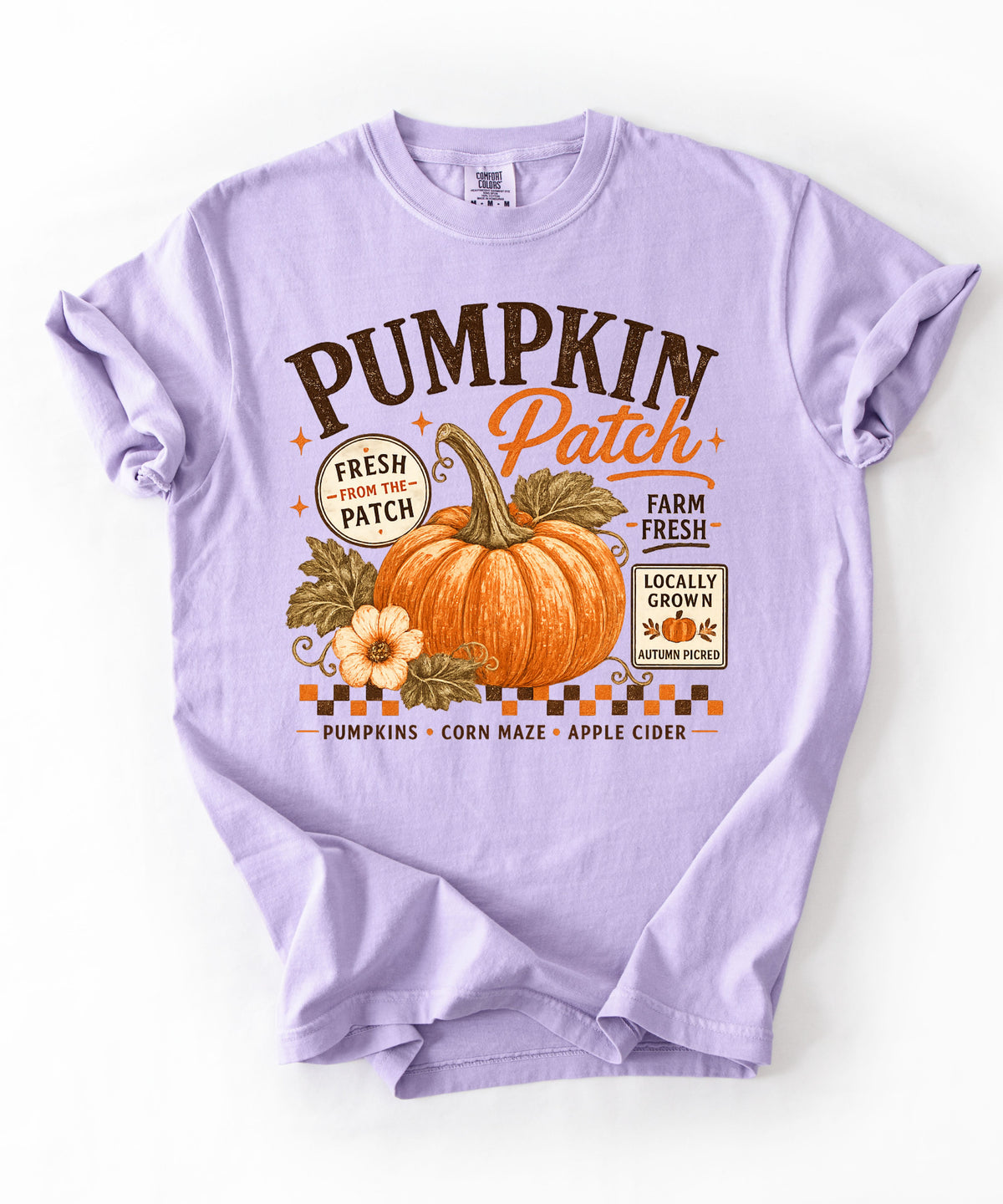 Farm fresh pumpkin patch graphic tee in Orchid — heavyweight garment-dyed cotton t-shirt