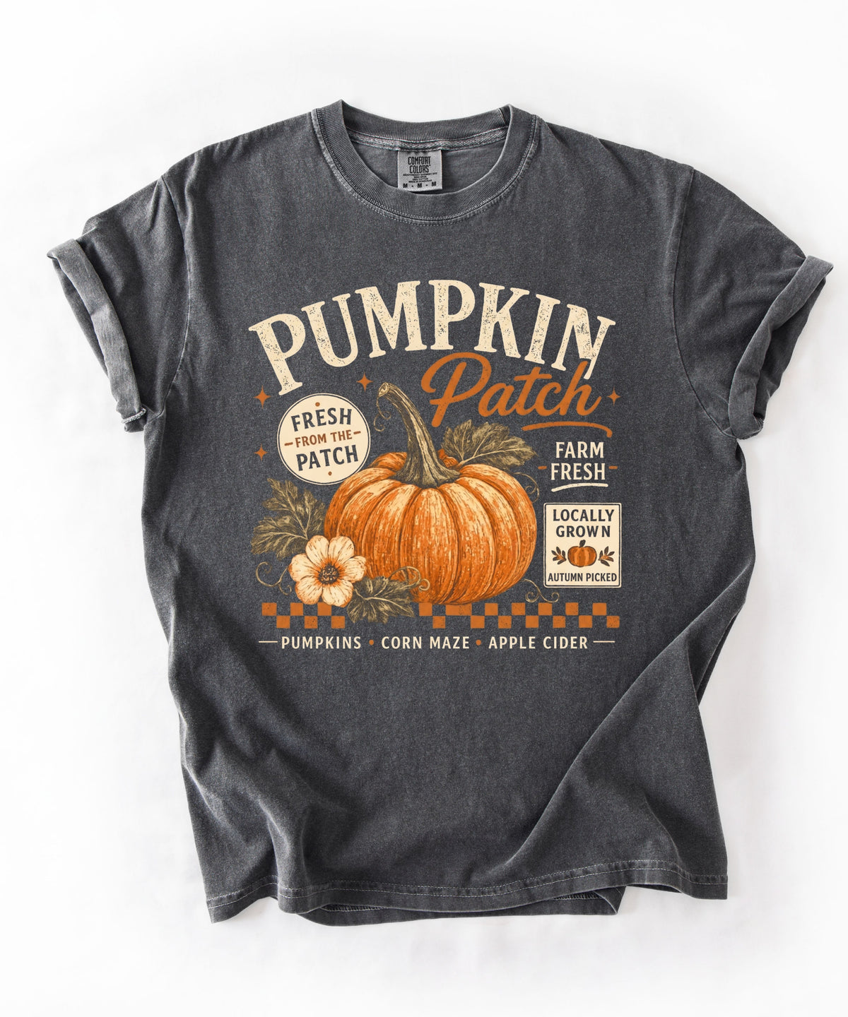 Farm fresh pumpkin patch graphic tee in Pepper — heavyweight garment-dyed cotton t-shirt