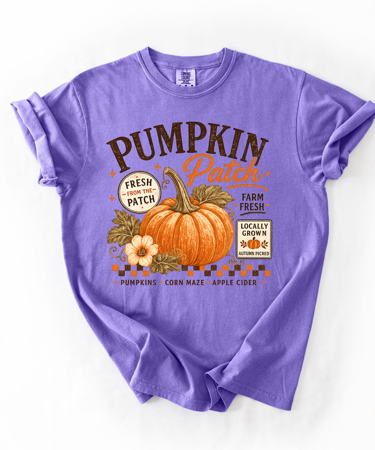 Farm fresh pumpkin patch graphic tee in Violet — heavyweight garment-dyed cotton t-shirt