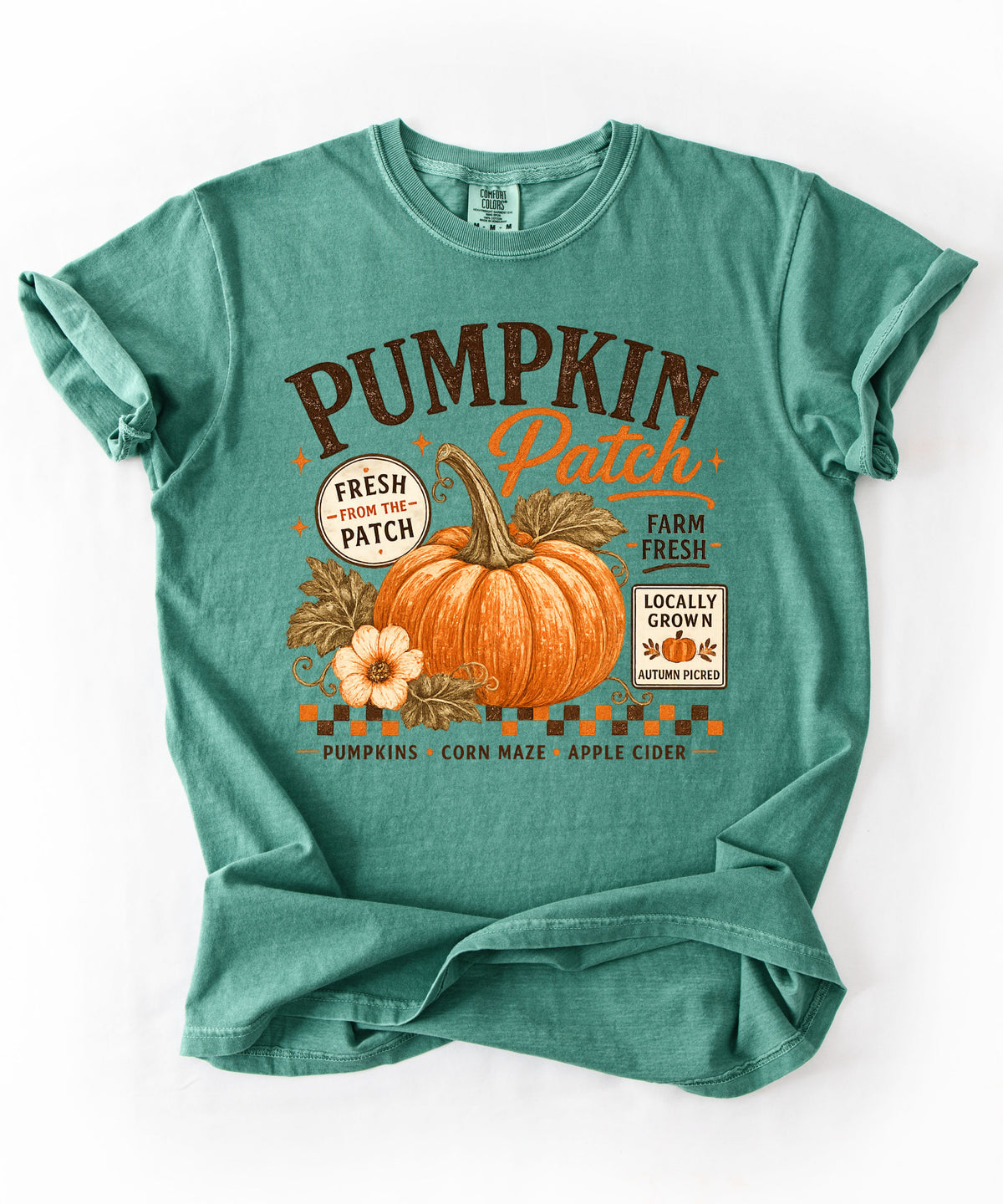 Farm fresh pumpkin patch graphic tee in Light Green — heavyweight garment-dyed cotton t-shirt