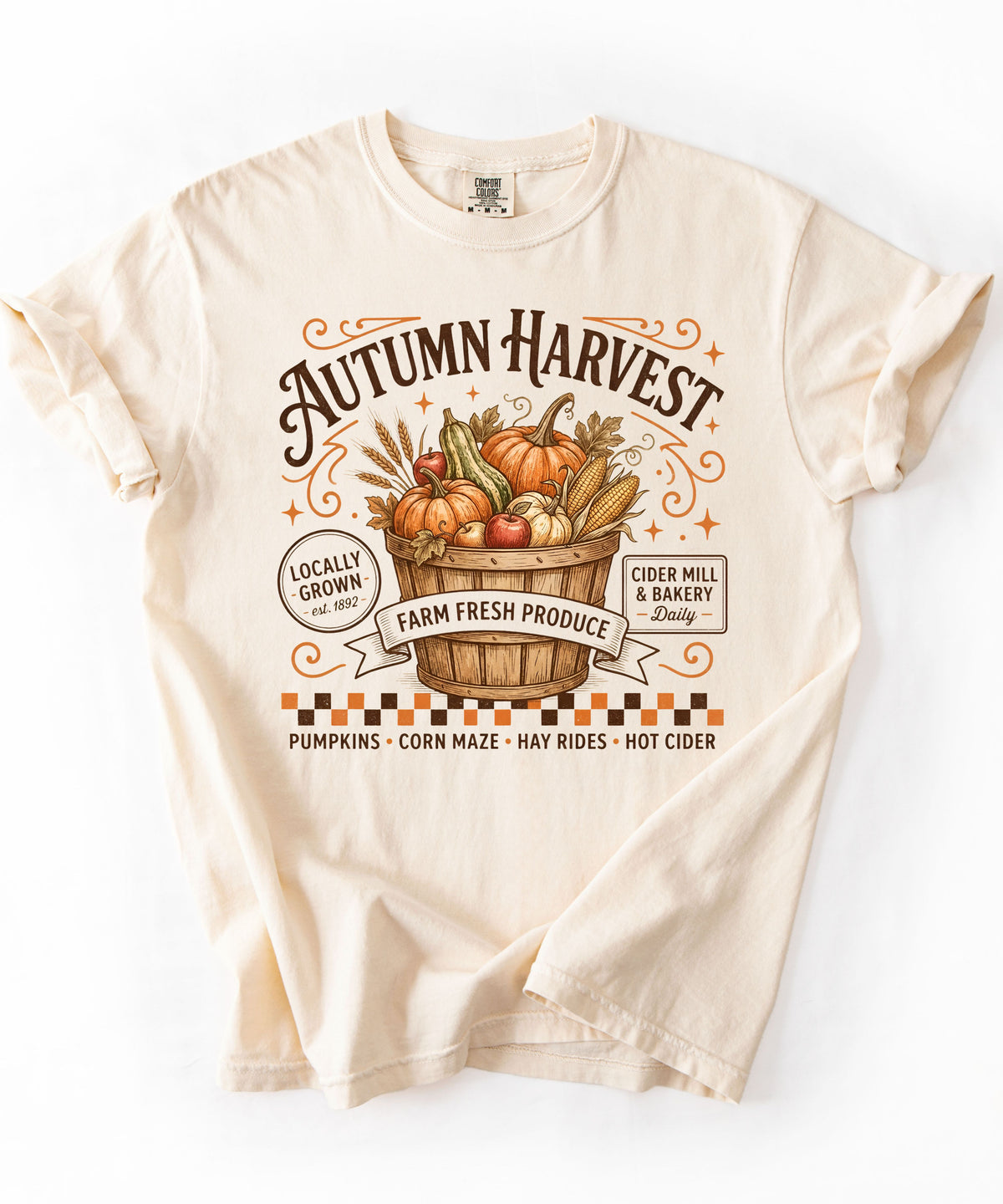 Autumn harvest pumpkin farm graphic tee in Ivory — heavyweight garment-dyed cotton t-shirt