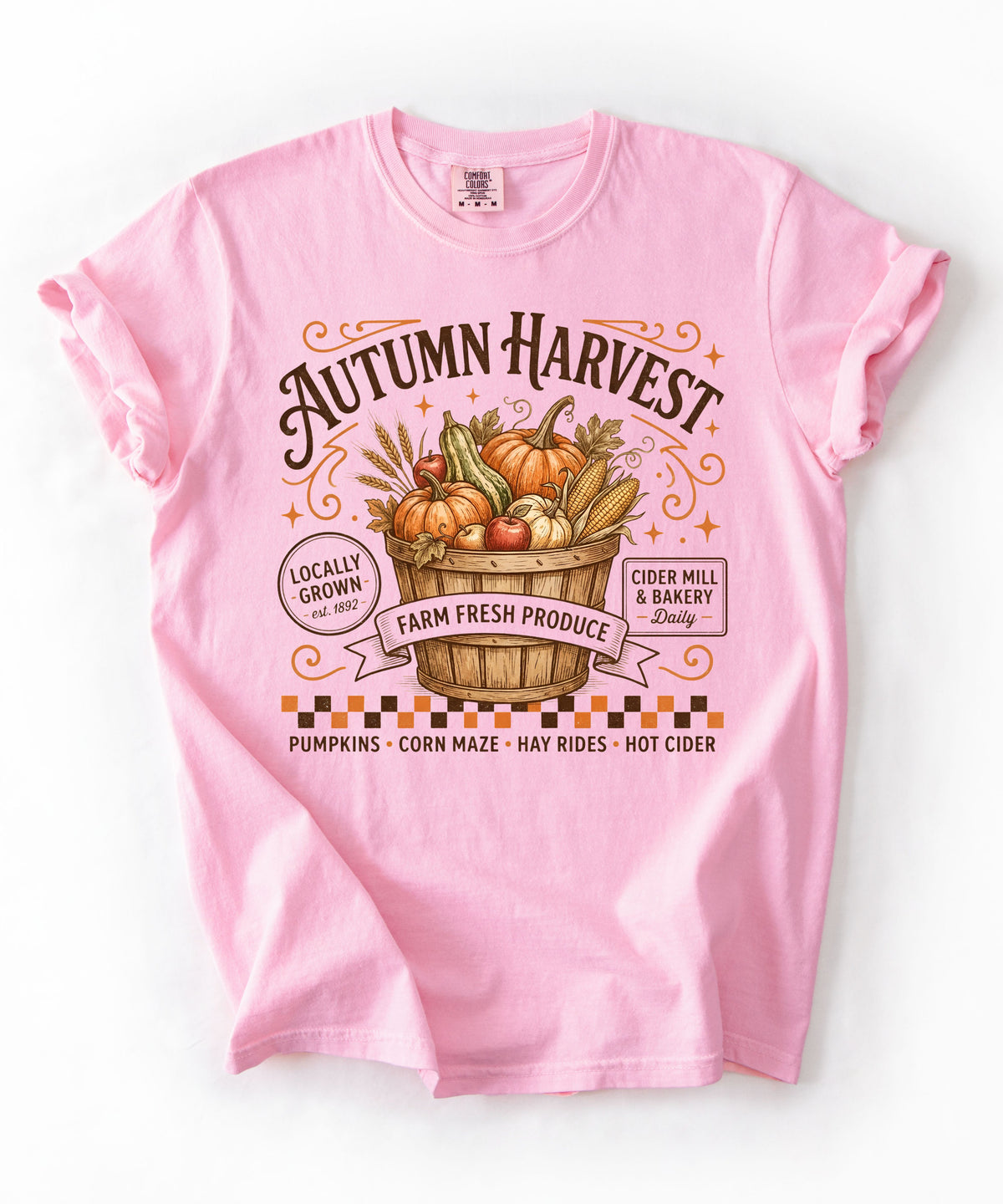 Autumn harvest pumpkin farm graphic tee in Blossom — heavyweight garment-dyed cotton t-shirt