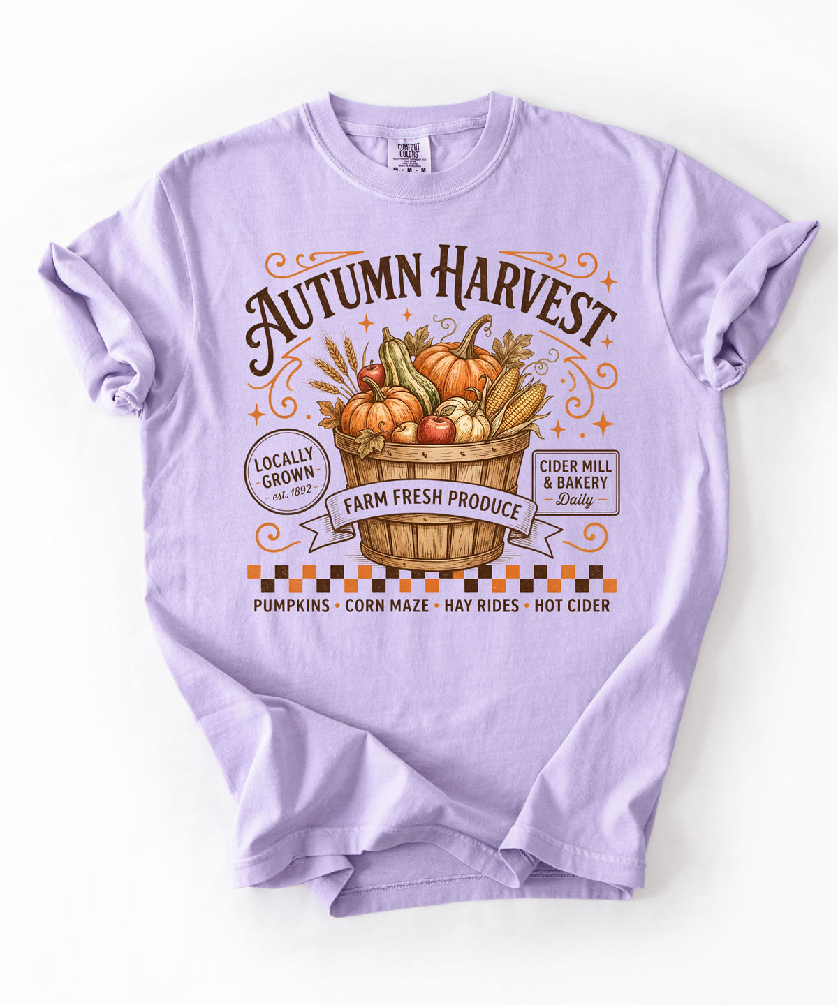 Autumn harvest pumpkin farm graphic tee in Orchid— heavyweight garment-dyed cotton t-shirt