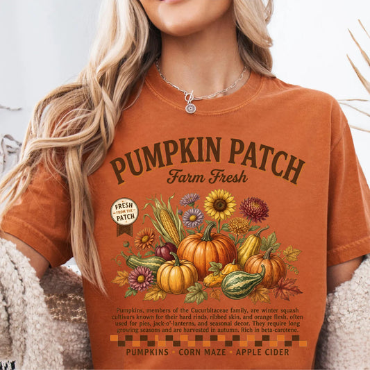 Farm fresh pumpkin patch graphic tee in Yam — heavyweight garment-dyed cotton t-shirt