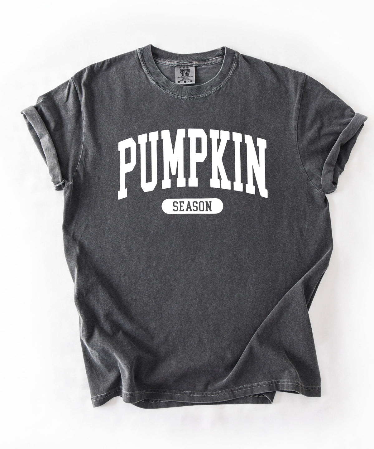 Pumpkin Season T-Shirt in Pepper – garment-dyed graphic tee with collegiate lettering