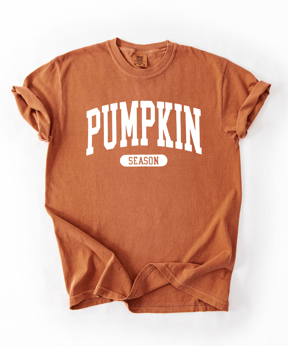 Pumpkin Season T-Shirt in Yam– garment-dyed graphic tee with collegiate lettering