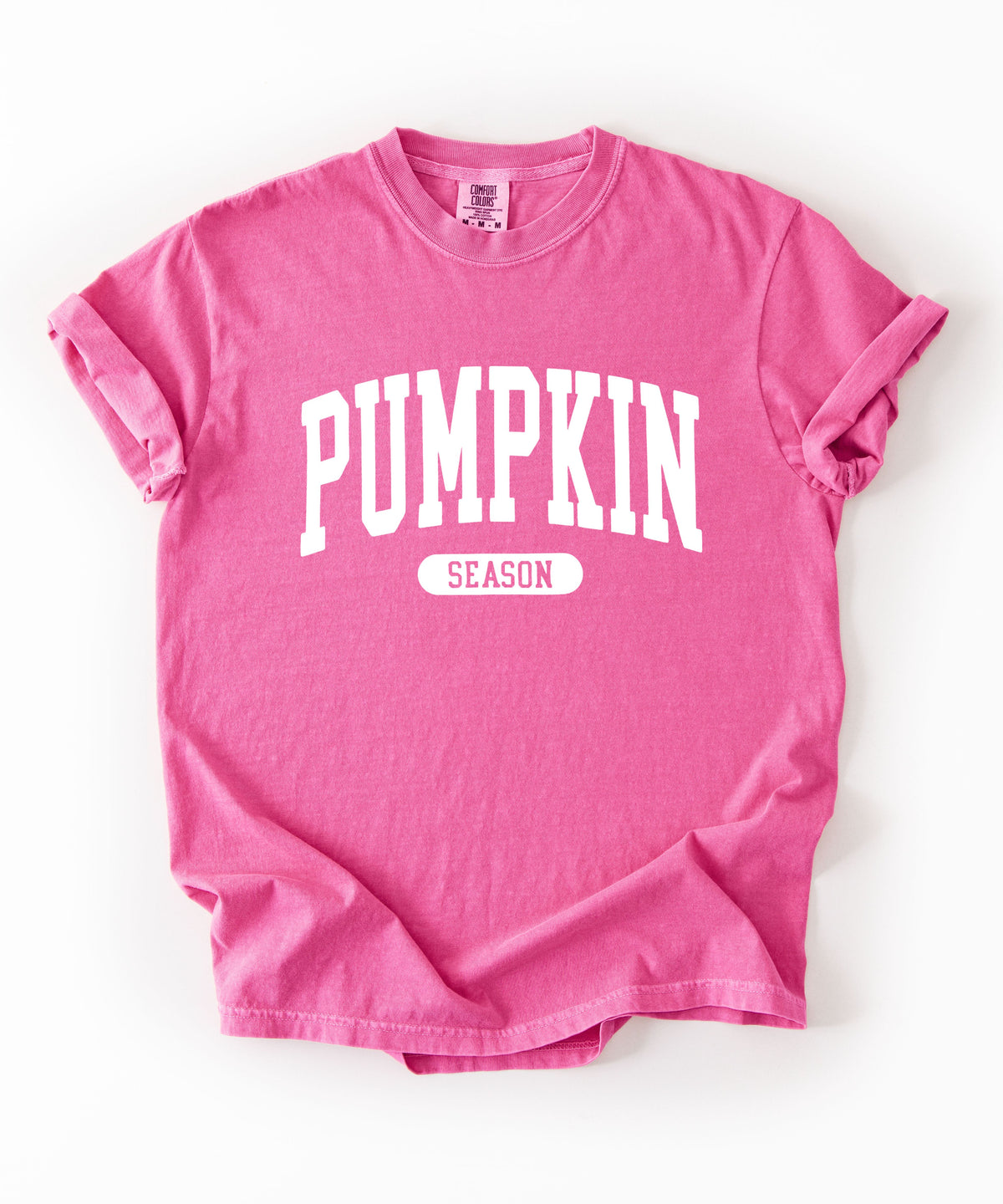 Pumpkin Season T-Shirt in Crunchberry – garment-dyed graphic tee with collegiate lettering