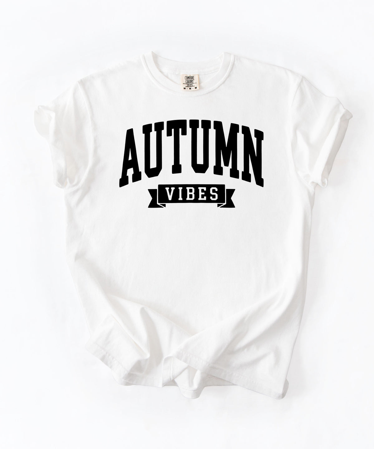 Autumn Vibes graphic tee in White — heavyweight garment-dyed Comfort Colors shirt with fall chest print