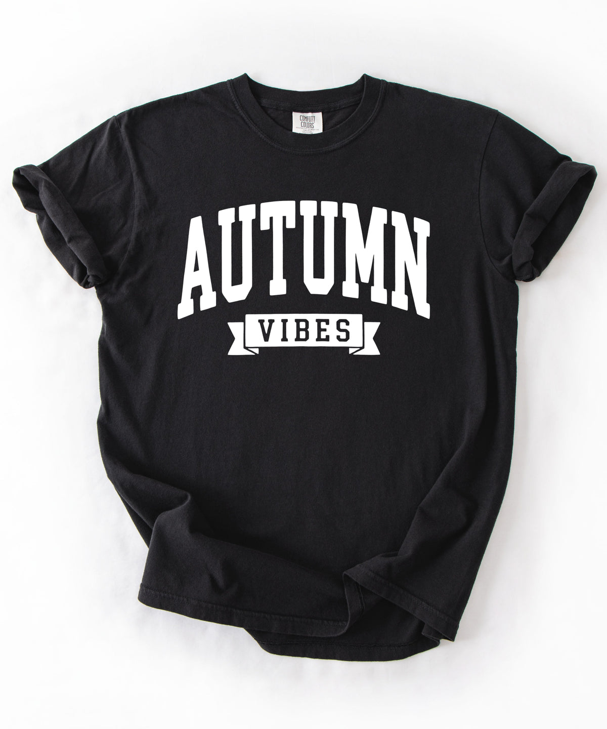 Autumn Vibes graphic tee in Black — heavyweight garment-dyed Comfort Colors shirt with fall chest print