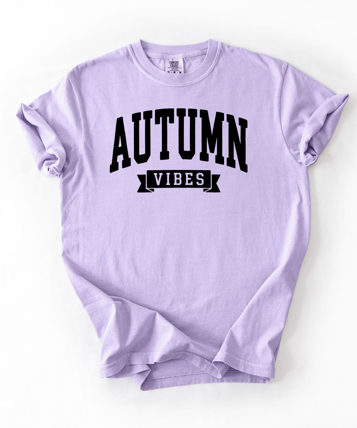 Autumn Vibes graphic tee in orchid — heavyweight garment-dyed Comfort Colors shirt with fall chest print