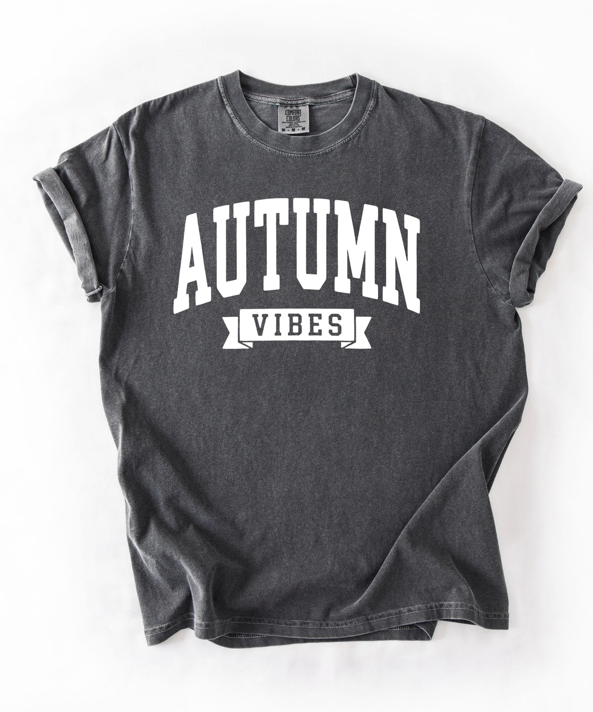 Autumn Vibes graphic tee in Pepper — heavyweight garment-dyed Comfort Colors shirt with fall chest print