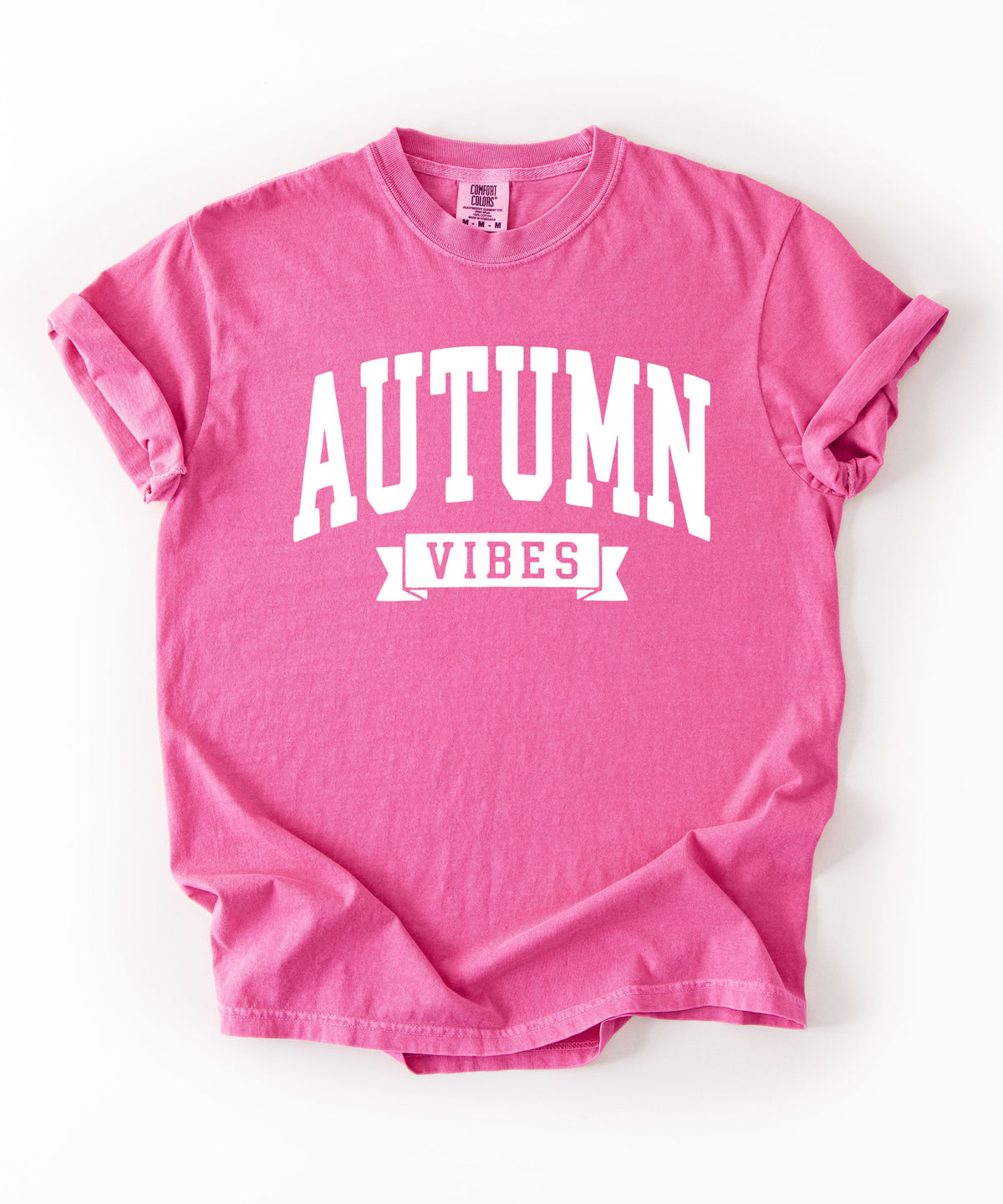 Autumn Vibes graphic tee in Crunchberry — heavyweight garment-dyed Comfort Colors shirt with fall chest print