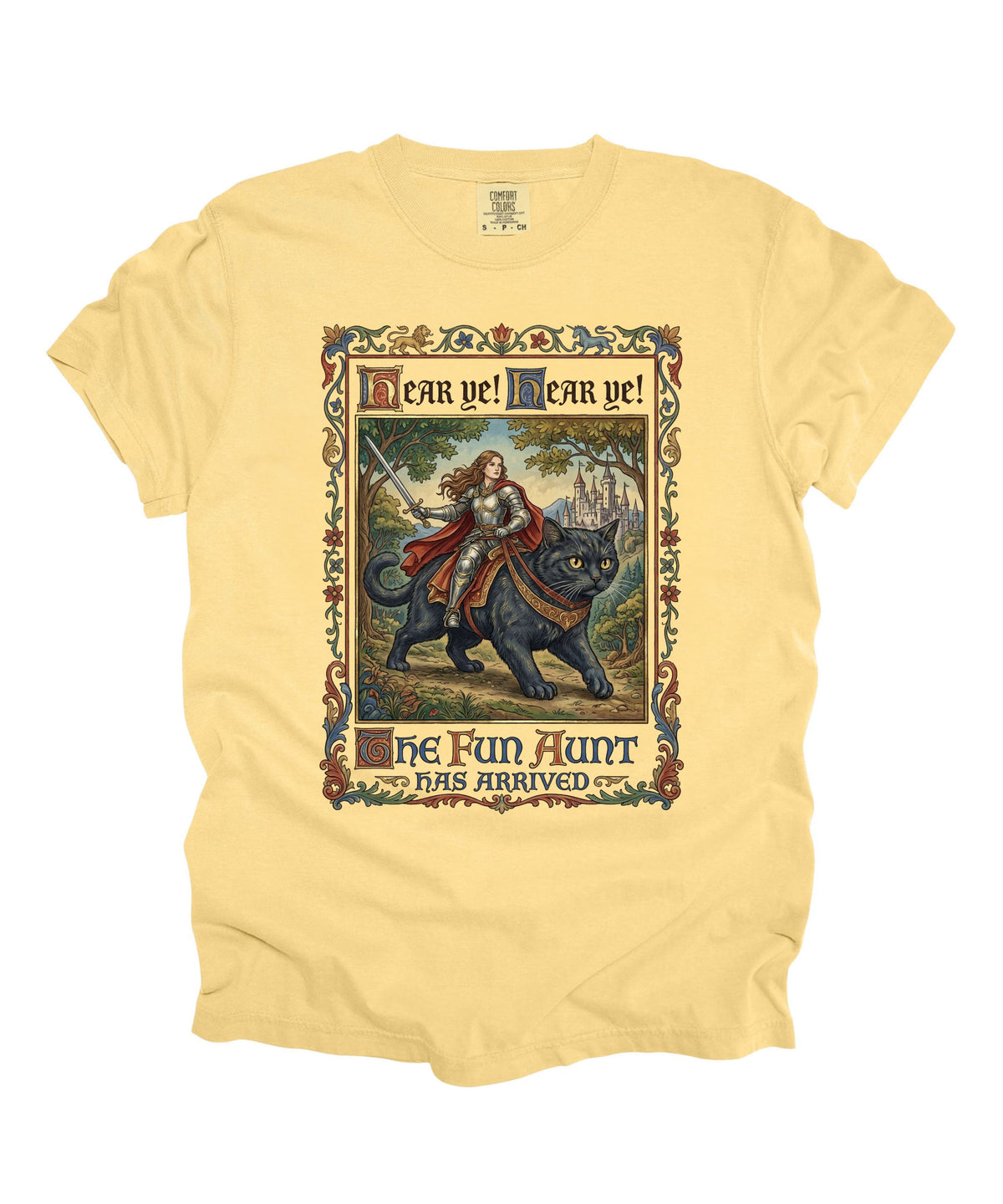 The Fun Aunt Has Arrived graphic tee in Butter — heavyweight garment-dyed vintage storybook shirt